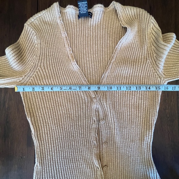 New York & Company Women's Gold Metallic Low Cut Button Cardigan, Size Large - Picture 8 of 9